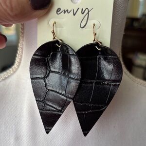 Envy Glossy Black Croc-Pattern Earrings